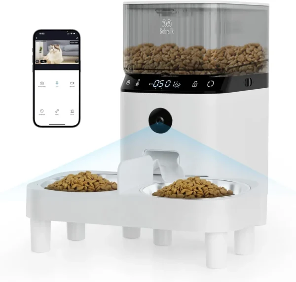 Automatic Cat Feeders, Smart Timed Automatic Dog Feeder, HD Camera Voice and Video Recording, Cat Food Dispenser Portion, 2.4G W