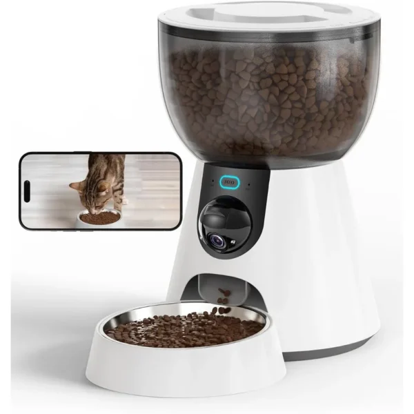 Automatic Cat Feeder with Camera, 1080P HD Video, Night Vision,5G WiFi, 2-Way Audio, 10s Voice Recorder,Smart Cat Food Dispenser