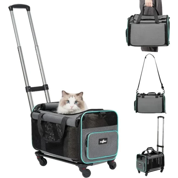 Rolling Pet Carrier with Wheels, Foldable Airline Approved Dog Carriers for Small Dogs and Cats, Pet Travel Carrier for Outdoor